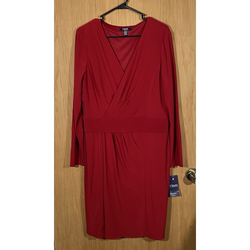 Chaps Women's XL Lakehouse Red Dress Stretch Midi Drop Waist Wedding Career NWT